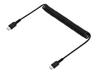 StarTech.com 3ft (1m) USB C Charging Cable, Coiled Heavy Duty Fast Charge & Sync USB-C Cable, High Quality USB 2.0 Type-C Cable, Rugged Aramid Fiber, TPE, 3A, S20, iPad, Pixel - Durable Male to Male USB, Black - USB-kabel - 24 pin USB-C (hann) til 24 pin USB-C (hann) - USB 2.0 - 3 A - 1 m - rullet sammen - svart R2CCC-1M-USB-CABLE
