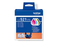Brother LC521 Value Pack - 4-pack - svart, gul, cyan, magenta - original - hengeboks - blekkpatron - for Brother DCP-J1260W, DCP-J1310DW LC521VAL