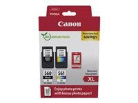 Canon PG-560XL/CL-561XL Photo Value Pack - Blank - 2-pack - Høy ytelse - svart, farge (cyan, magenta, gul) - original - hengeboks - blekkpatron/papirsett - for PIXMA TS5350, TS5351, TS5352, TS5353, TS7450 3712C008