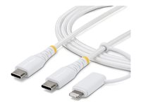 StarTech.com - USB-kabel - USB-C (hann) til USB-C (hann) - USB 2.0 - 3 A - 2 m - 2-in-1, USB Power Delivery (60W), up to 480 Mbps, passiv, robust, flettet kabel - hvit 2M-U2-LNTC-CABLE