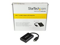 StarTech.com USB C to HDMI 2.0 Adapter with Power Delivery, 4K 60Hz USB Type-C to HDMI Display/Monitor Video Converter, 60W PD Pass-Through Charging Port, Thunderbolt 3 Compatible, Black - USB-C Display Adapter (CDP2HDUCP) - Video adapter - 24 pin USB-C hann til HDMI, USB-C (kun strøm) hunn - svart - USB Power Delivery (60W), 4 K 60 Hz (4096 x 2160) støtte CDP2HDUCP
