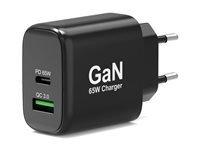 PORT Connect - 4-in-1 Starter Pack - strømadapter - 65 watt - 4.05 A - QC 3.0, PD, PD/PPS - 2 utgangskontakter (USB, USB-C) - på kabel: USB-C - med USB-C-kabel, USB-C til HDMI-kabel, USB-C til USB-A-adapter 501939