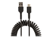 StarTech.com 20in (50cm) USB A to C Charging Cable, Coiled Heavy Duty Fast Charge & Sync USB-C Cable, High Quality USB 2.0 A to Type-C, Rugged Aramid Fiber, TPE, 3A, S20, iPad, Pixel - Durable Male to Male USB - USB-kabel - USB (hann) til 24 pin USB-C (hann) - USB 2.0 - 3 A - 50 cm - rullet sammen - svart R2ACC-50C-USB-CABLE