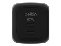 Belkin BoostCharge Pro - Strømadapter - GaN - 67 watt - Fast Charge, PD 3.1/PPS - 2 utgangskontakter (2 x USB-C) - svart WCH020KQBK